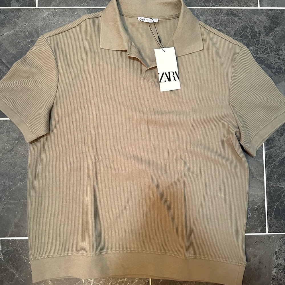 Zara Men's Tan Polo Shirt